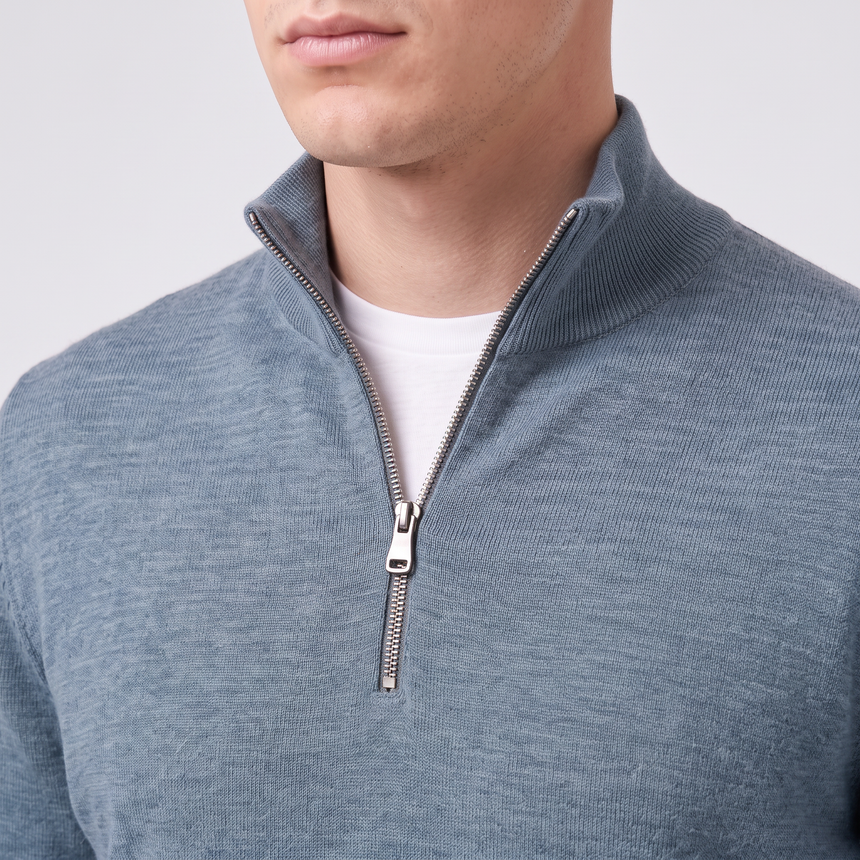 Burberry Icon Stripe Trim Wool Quarter-Zip Jumper in Seaspray Green Melange