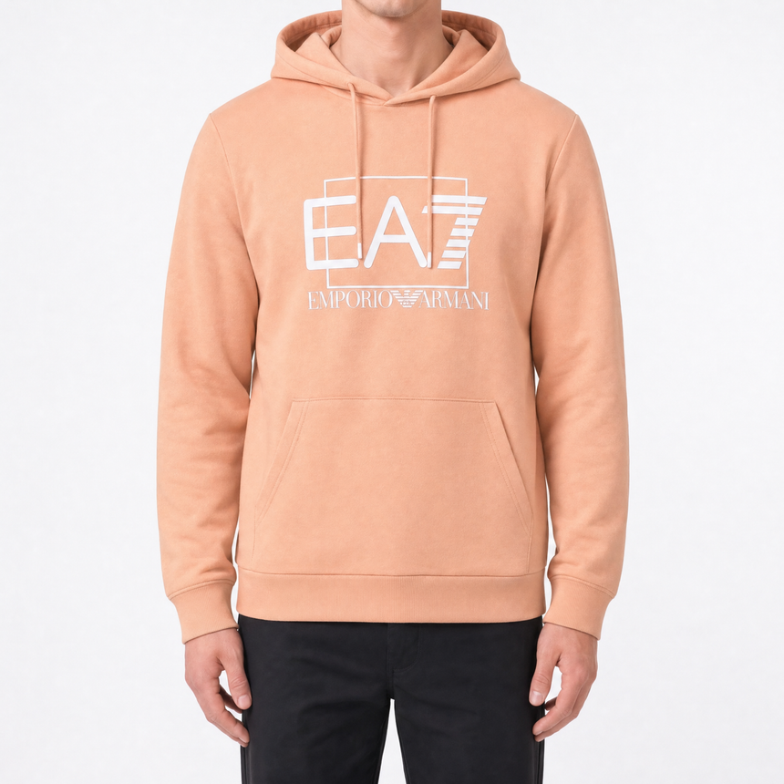 EA7 Emporio Armani Logo Print Hoodie in Cafe Creme