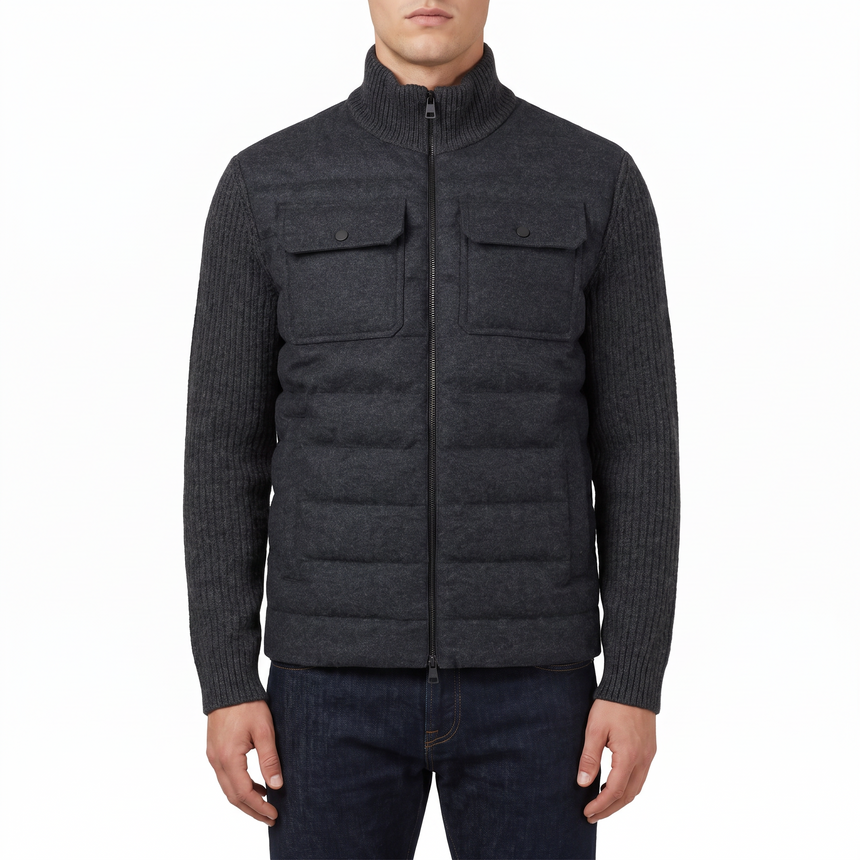 Moncler Padded Wool Knit Cardigan Jacket in Dark Grey