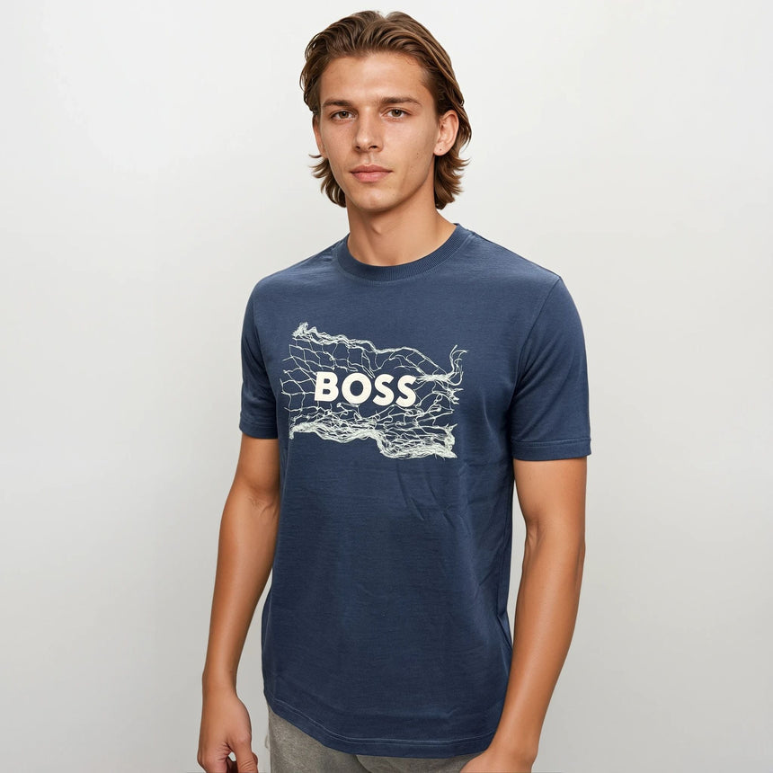 Hugo Boss Blue Cotton Jersey Artwork T-shirt - Boinclo - Outlet Sale Under Retail