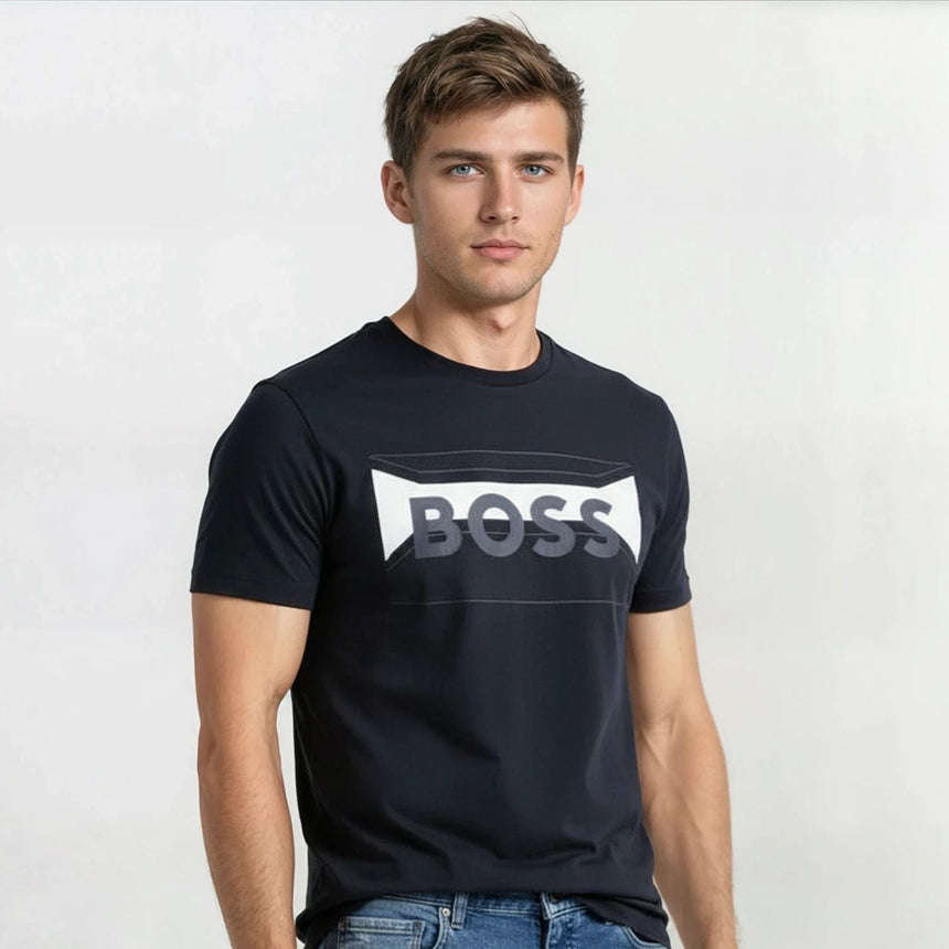 Hugo Boss Cotton - Blend Regular - Fit T-Shirt With Logo Artwork Black - Boinclo - Outlet Sale Under Retail