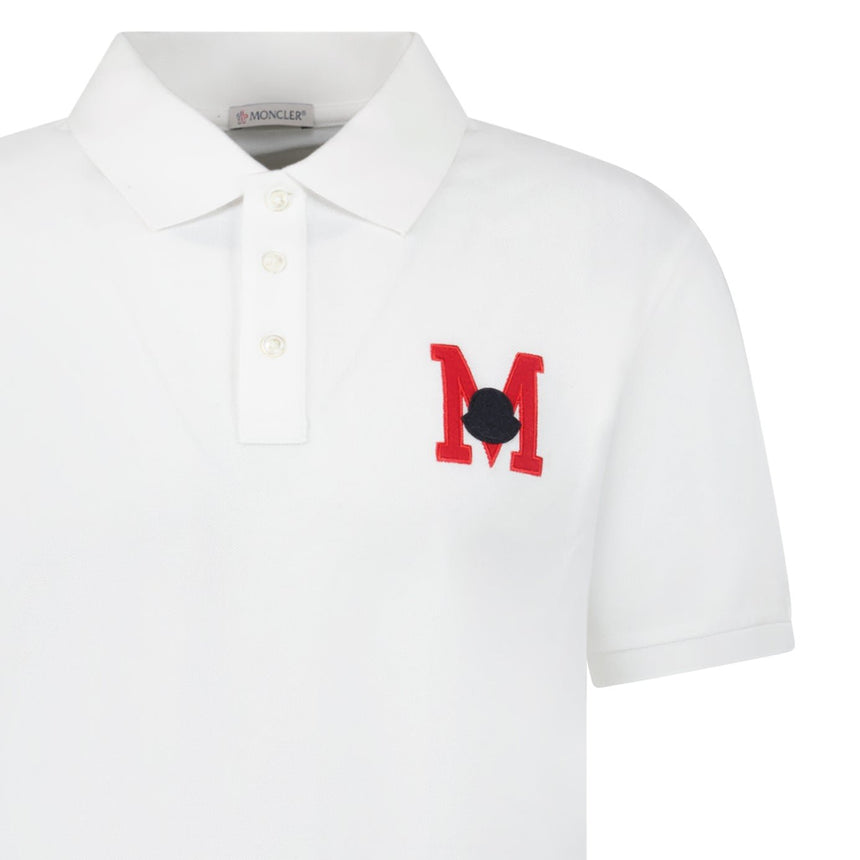 Moncler Embroidered Monogram Polo Shirt in White - Boinclo - Outlet Sale Under Retail