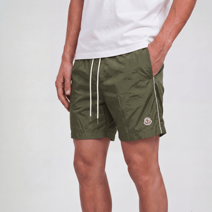 Moncler Side Logo Patch Swim Shorts in Olive Green - Boinclo - Outlet Sale Under Retail