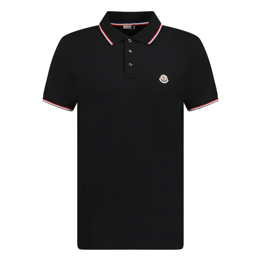 Moncler Tri-Colour Logo Polo T-Shirt Black