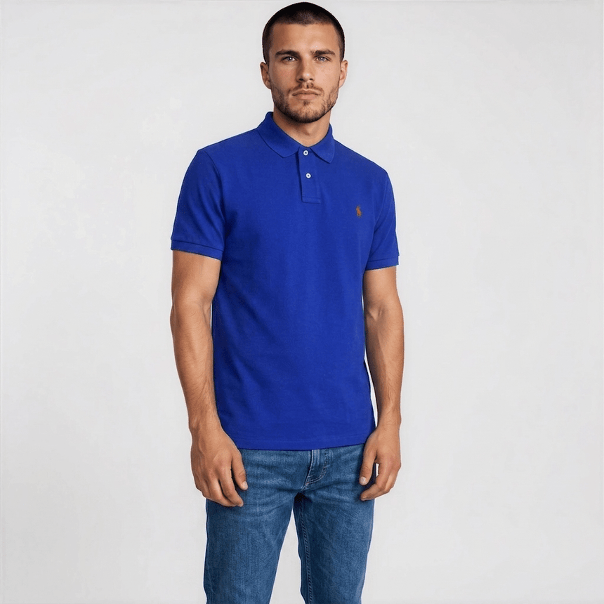Polo Ralph Lauren Mesh Custom Slim Fit Polo Shirt in Dark Blue - Boinclo - Outlet Sale Under Retail