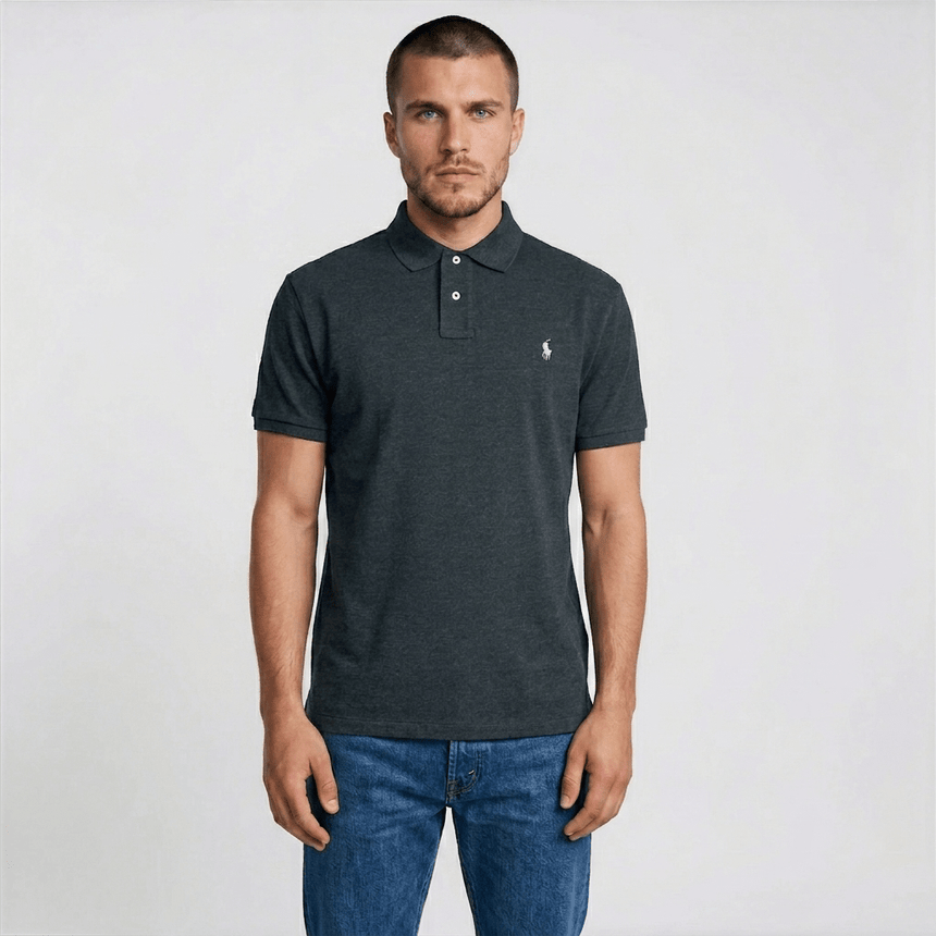 Polo Ralph Lauren Mesh Slim Fit Polo Shirt in Dark Grey - Boinclo - Outlet Sale Under Retail