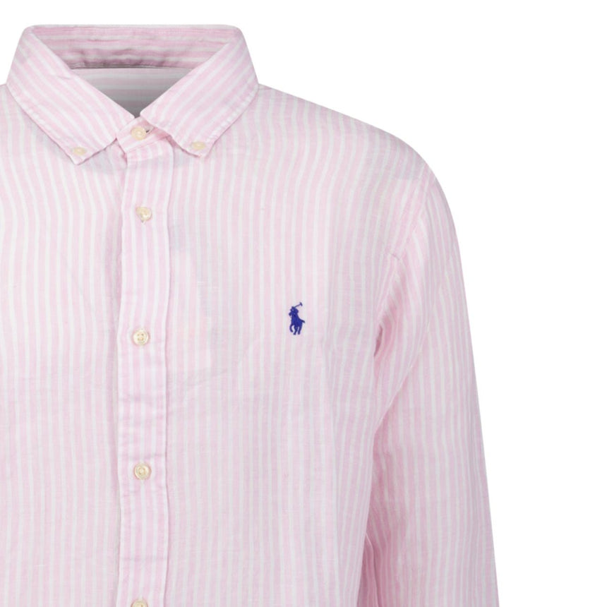Polo Ralph Lauren Custom Fit Stripe Linen Shirt in Pink/White - Boinclo - Outlet Sale Under Retail
