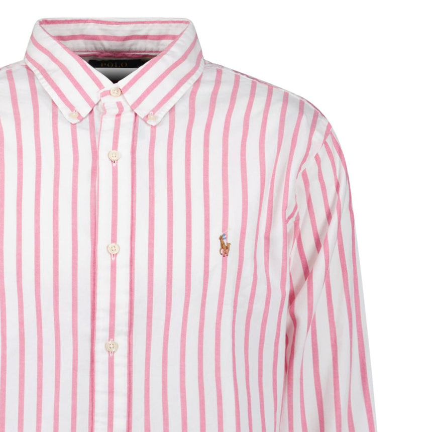 Polo Ralph Lauren Custom Fit Stripe Oxford Shirt in Pink/White - Boinclo - Outlet Sale Under Retail