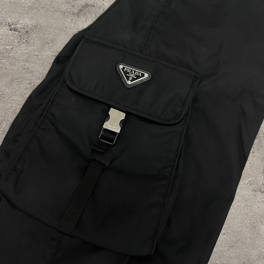Prada Metal Applique Re - Nylon Cargo Trousers Black - Boinclo - Outlet Sale Under Retail