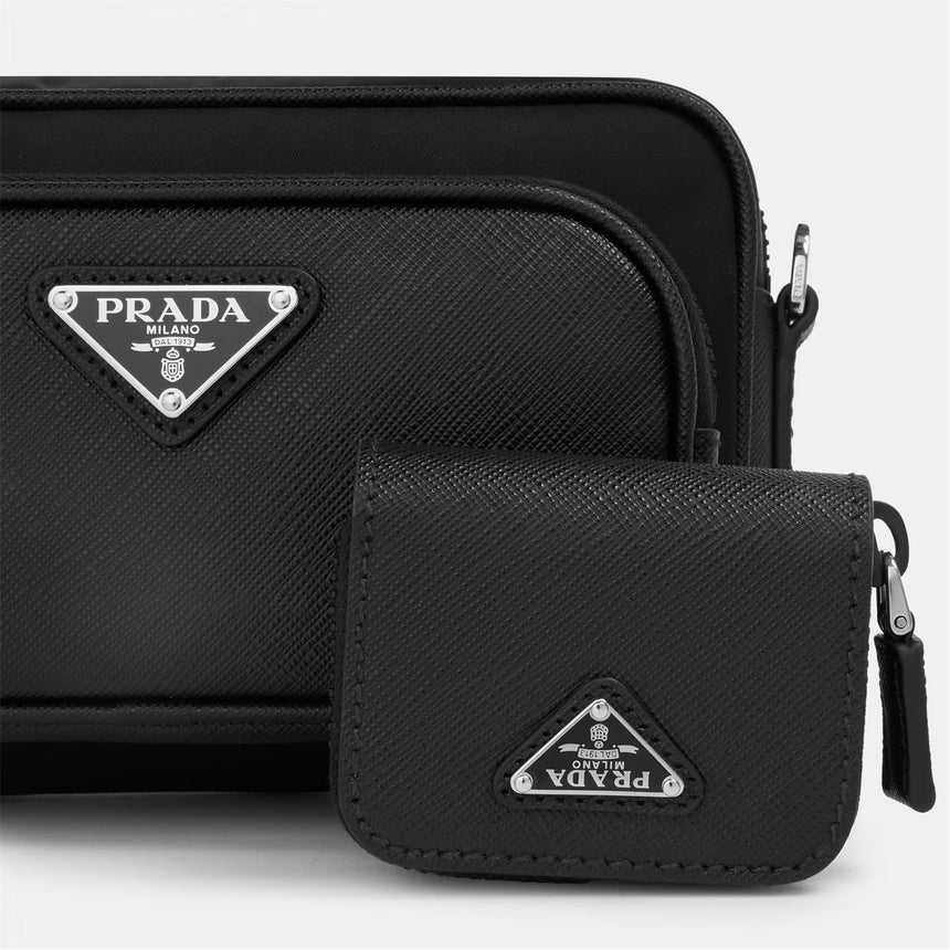 Prada Shoulder Bag in Black Re - Nylon and Saffiano Leather - Boinclo - Outlet Sale Under Retail