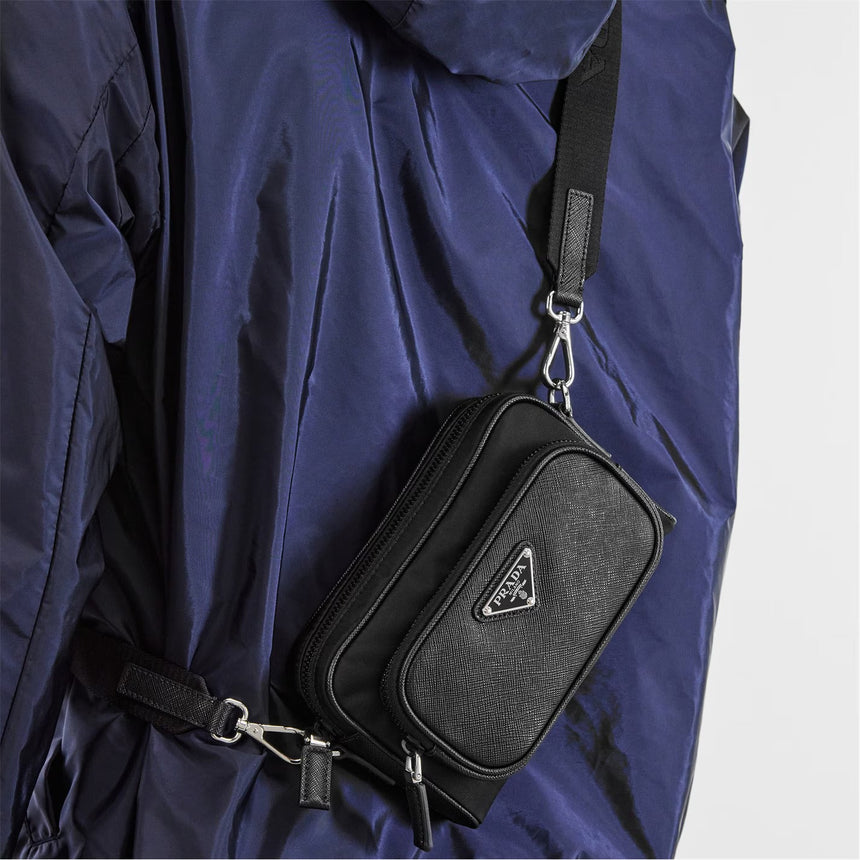 Prada Shoulder Bag in Black Re - Nylon and Saffiano Leather - Boinclo - Outlet Sale Under Retail