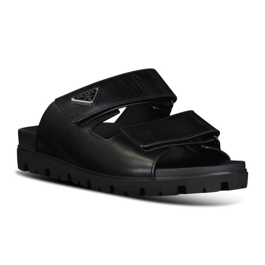 Prada Triangle Logo Leather Strap Sandals Black - Boinclo - Outlet Sale Under Retail