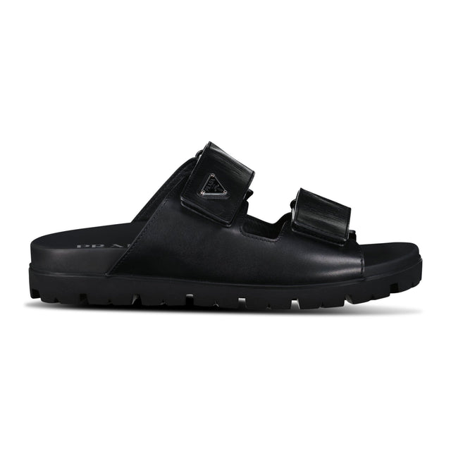 Prada Triangle Logo Leather Strap Sandals Black - Boinclo - Outlet Sale Under Retail