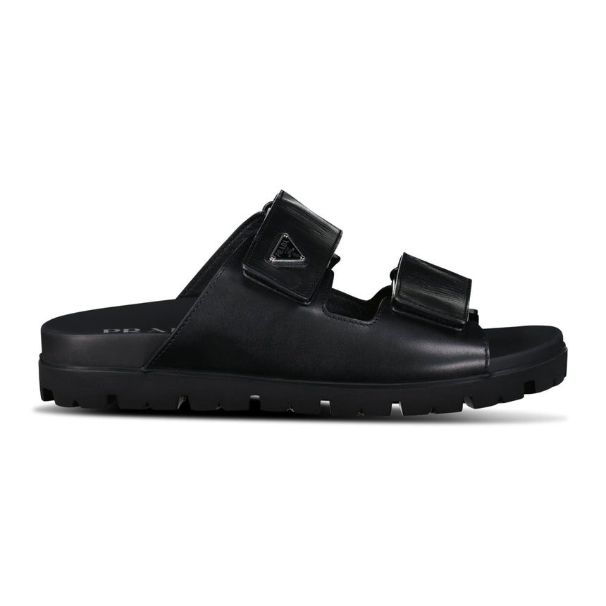 Prada Triangle Logo Leather Strap Sandals Black - Boinclo - Outlet Sale Under Retail