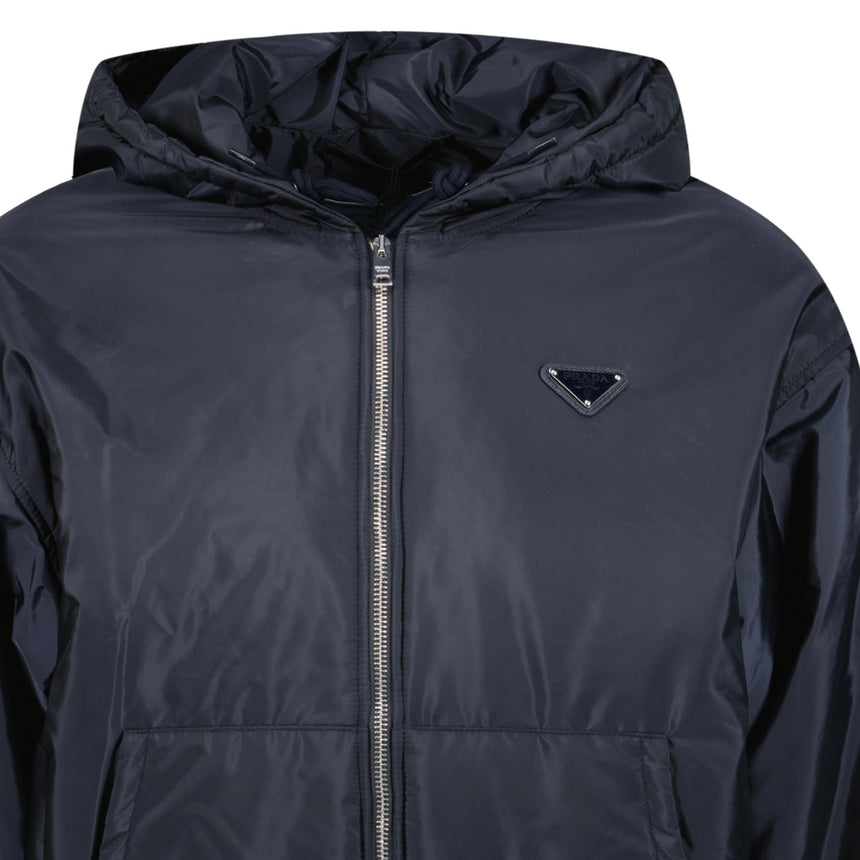 Prada Triangle Logo Zip Hooded Jacket Navy - Boinclo - Outlet Sale Under Retail