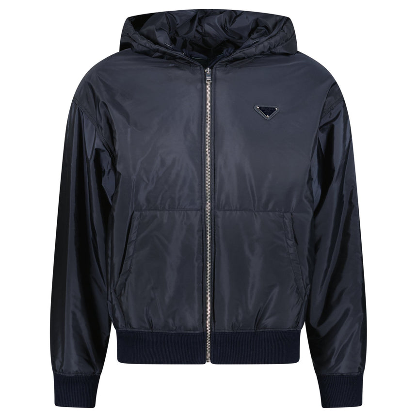 Prada Triangle Logo Zip Hooded Jacket Navy - Boinclo - Outlet Sale Under Retail