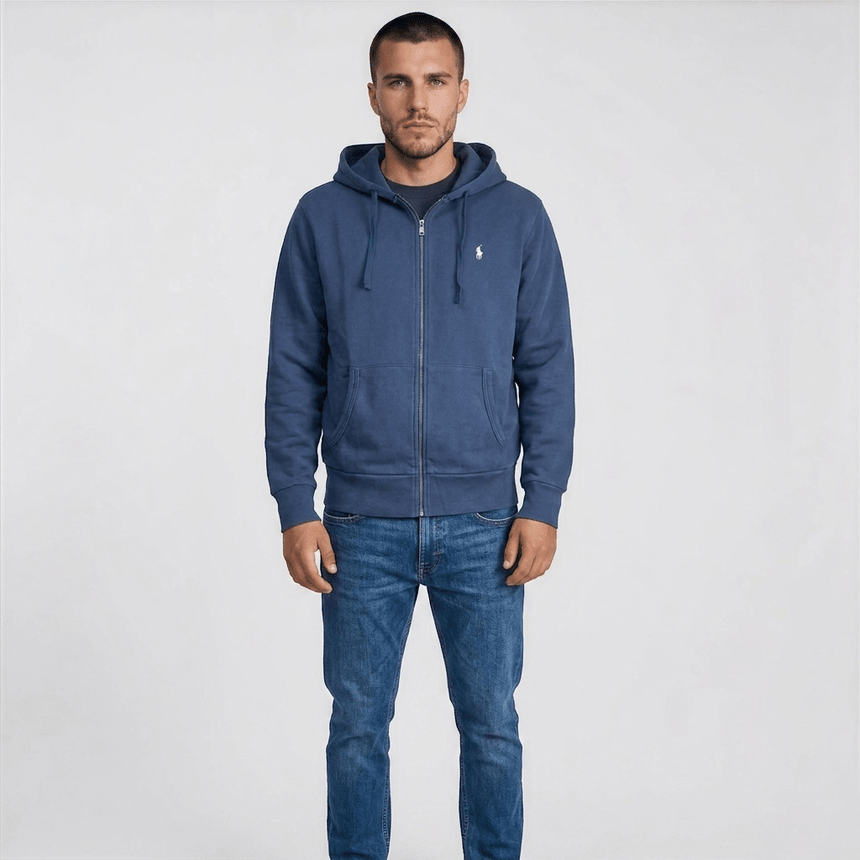 Ralph Lauren Logo - Embroidered Zip - Up Hoodie in Dark Blue - Boinclo - Outlet Sale Under Retail