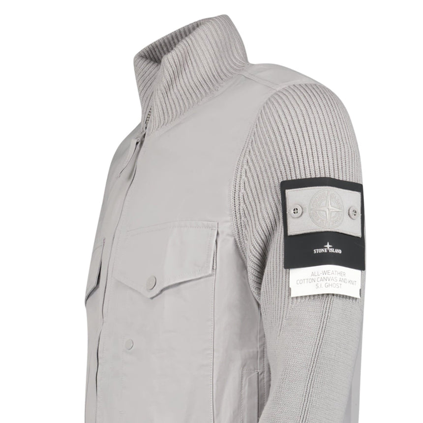 Stone Island All-Weather Cotton Canvas Ghost Stand Collar Jacket in Dust Grey - Boinclo - Outlet Sale Under Retail
