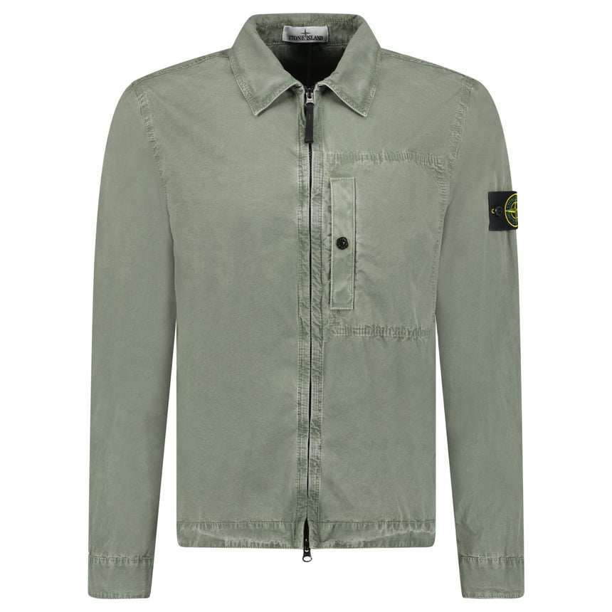 Stone Island Brushed 'Old Effect' Cotton Overshirt Musk Green - Boinclo - Outlet Sale Under Retail