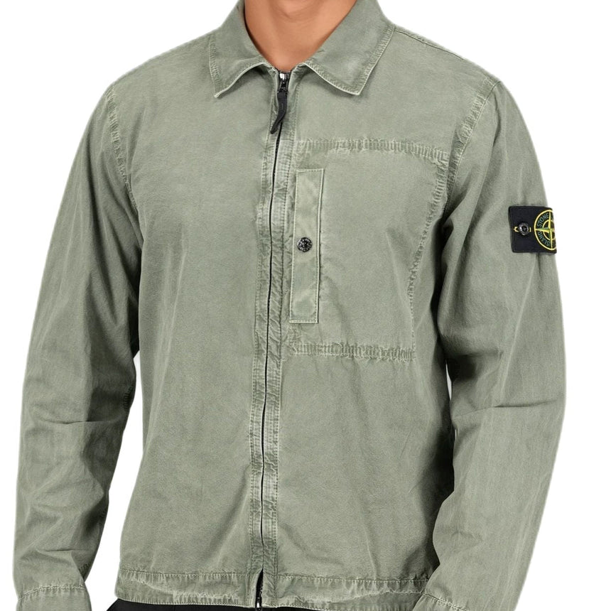 Stone Island Brushed 'Old Effect' Cotton Overshirt Musk Green - Boinclo - Outlet Sale Under Retail
