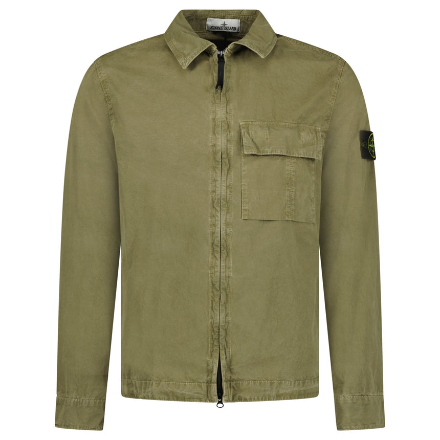 Stone Island Brushed Organic Cotton Canvas ‘OLD’ Effect Overshirt in Military Green - Boinclo - Outlet Sale Under Retail