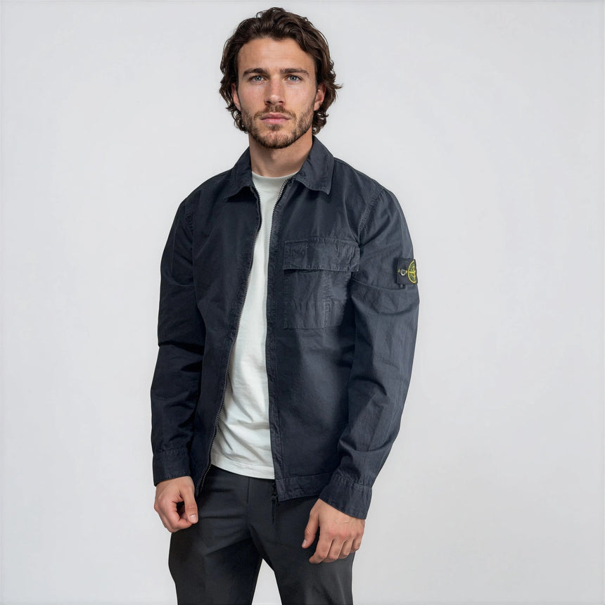 Stone Island Brushed Organic Cotton Canvas ‘OLD’ Effect Overshirt in Navy - Boinclo - Outlet Sale Under Retail
