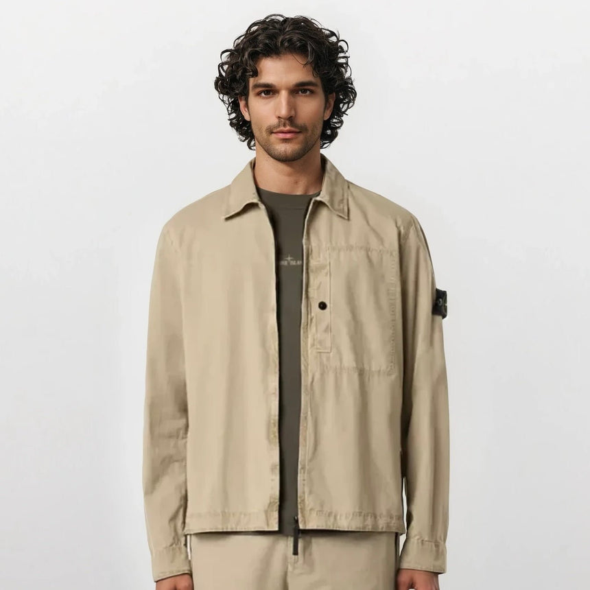 Stone Island Brushed Organic Cotton Canvas Overshirt in Desert - Boinclo - Outlet Sale Under Retail