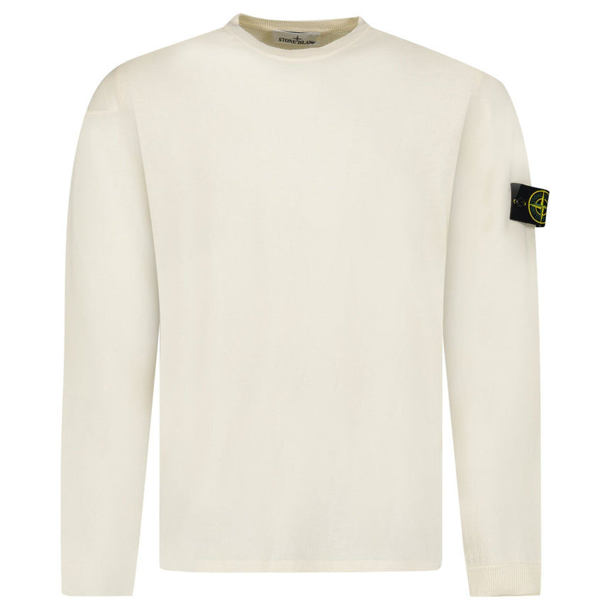 Stone Island Compass Badge Light Raw Hand Organic Cotton Jumper in Ivory - Boinclo - Outlet Sale Under Retail