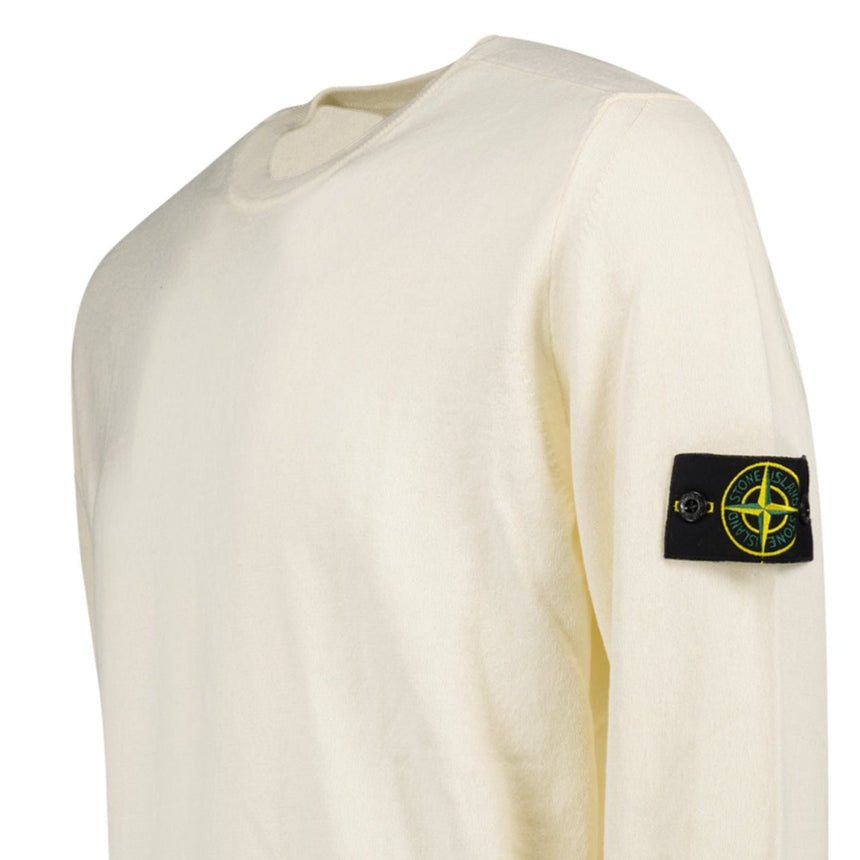 Stone Island Compass Badge Light Raw Hand Organic Cotton Jumper in Ivory - Boinclo - Outlet Sale Under Retail