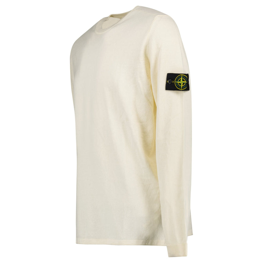 Stone Island Compass Badge Light Raw Hand Organic Cotton Jumper in Ivory - Boinclo - Outlet Sale Under Retail
