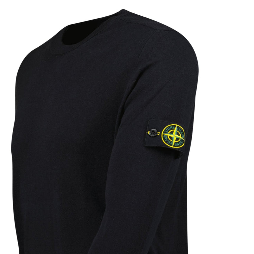 Stone Island Compass Badge Light Raw Hand Organic Cotton Jumper in Navy - Boinclo - Outlet Sale Under Retail