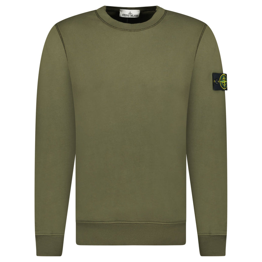 Stone Island Compass Badge Organic Cotton Crewneck Sweatshirt Military Green - Boinclo - Outlet Sale Under Retail