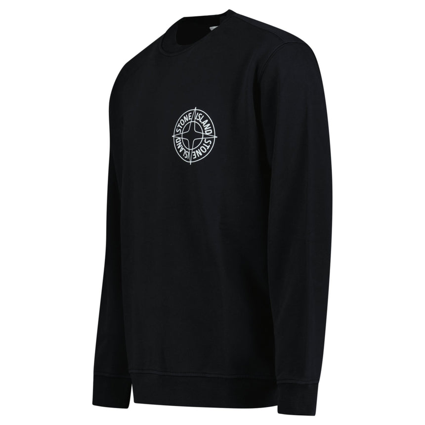 Stone Island Compass Print Cotton Fleece Crewneck Sweatshirt in Black - Boinclo - Outlet Sale Under Retail
