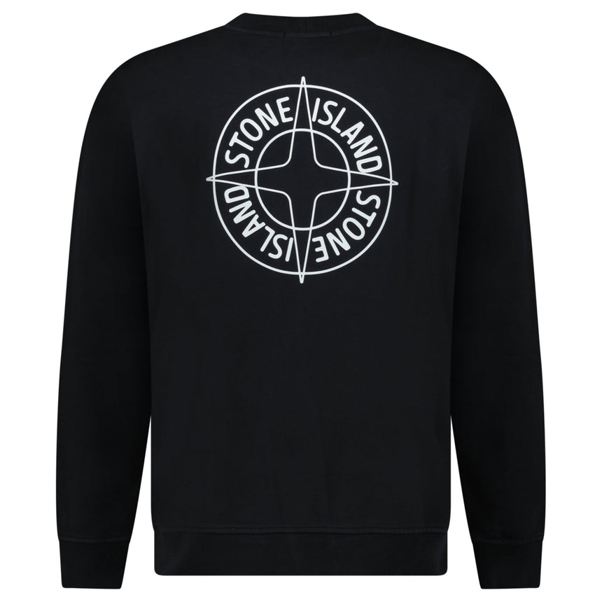 Stone Island Compass Print Cotton Fleece Crewneck Sweatshirt in Black - Boinclo - Outlet Sale Under Retail