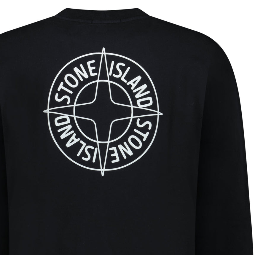Stone Island Compass Print Cotton Fleece Crewneck Sweatshirt in Black - Boinclo - Outlet Sale Under Retail