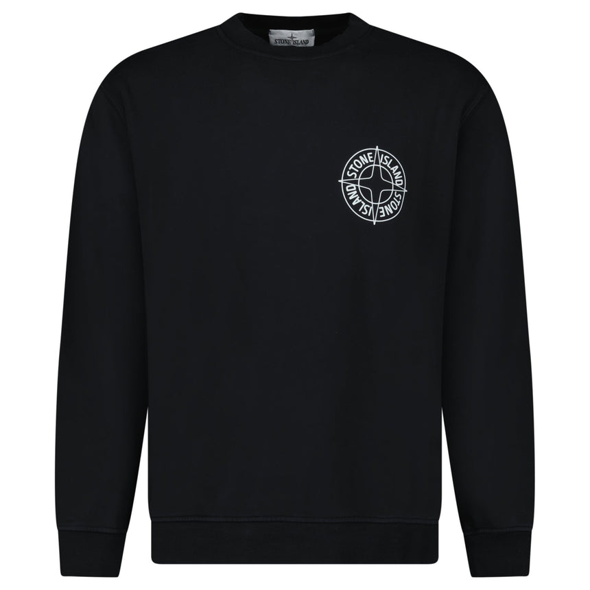 Stone Island Compass Print Cotton Fleece Crewneck Sweatshirt in Black - Boinclo - Outlet Sale Under Retail
