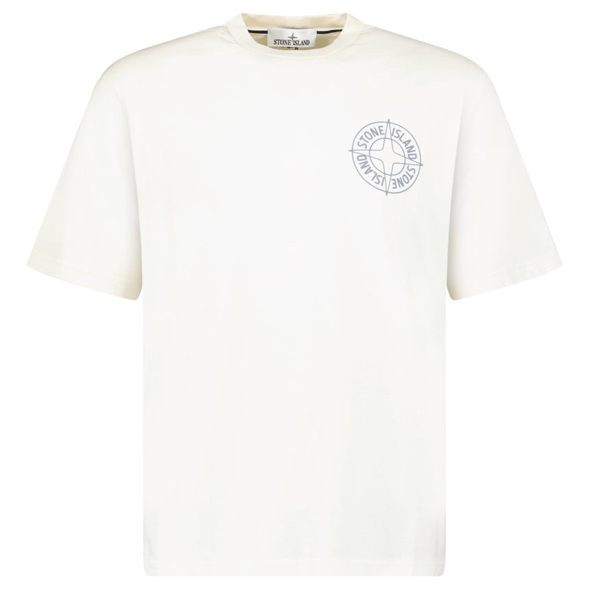 Stone Island Compass - Print Crewneck T-Shirt in Ivory - Boinclo - Outlet Sale Under Retail
