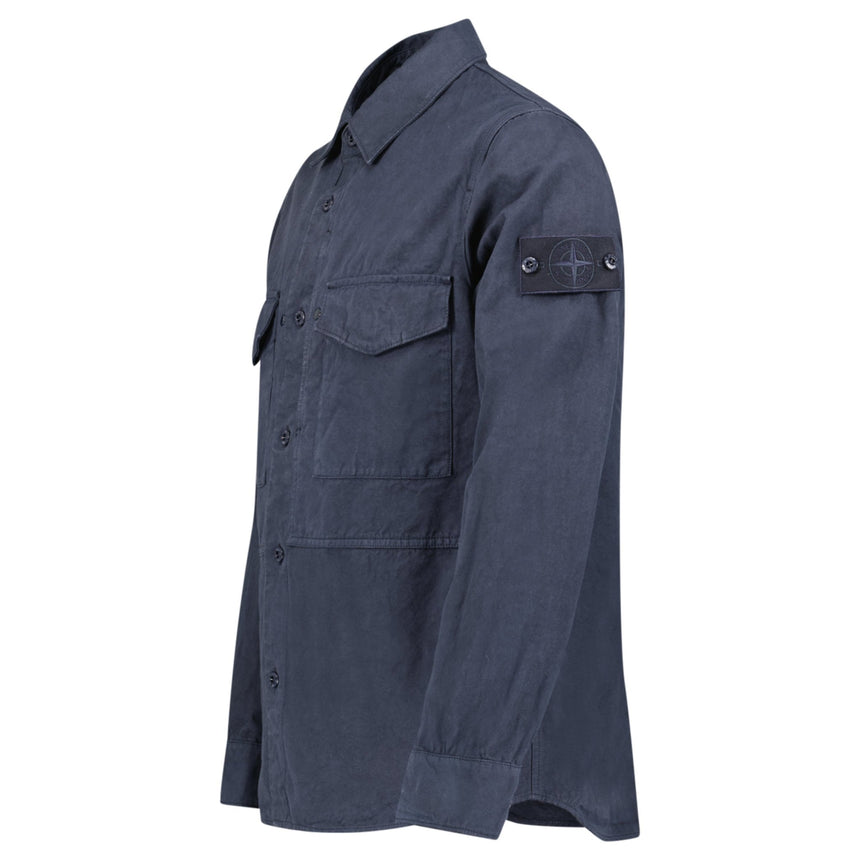 Stone Island Cotton Linen Canvas S.I. Ghost Overshirt in Navy - Boinclo - Outlet Sale Under Retail