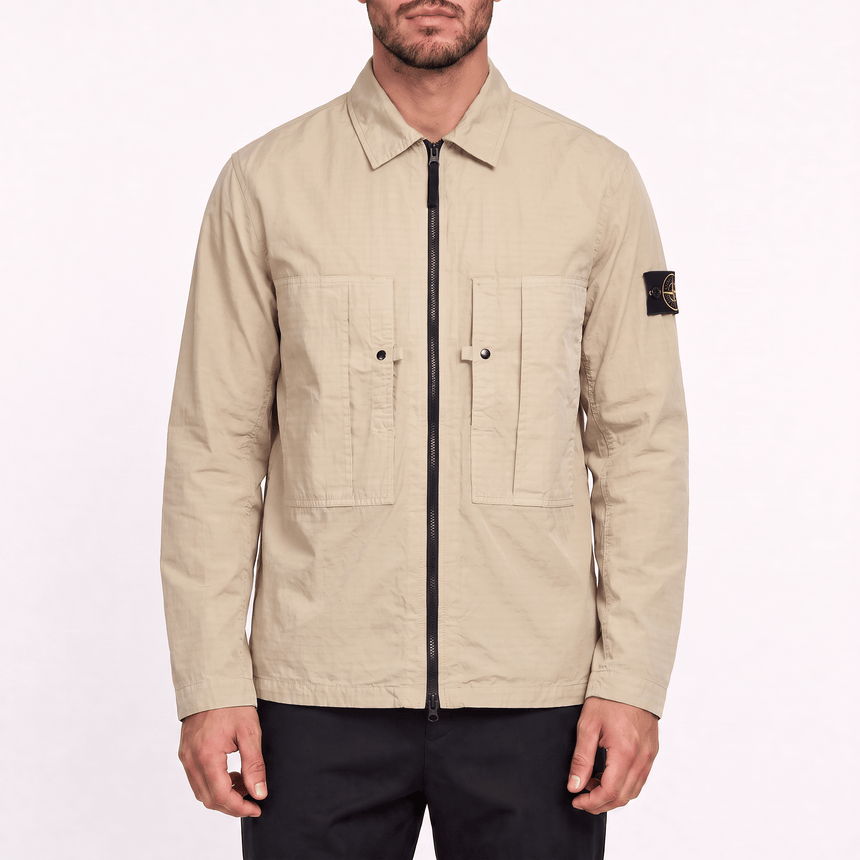 Stone Island Cotton Ripstop Zip Overshirt in Desert Beige - Boinclo - Outlet Sale Under Retail