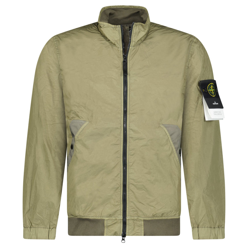 Stone Island Crinkle Reps NY Stand Collar Jacket in Military Green - Boinclo - Outlet Sale Under Retail