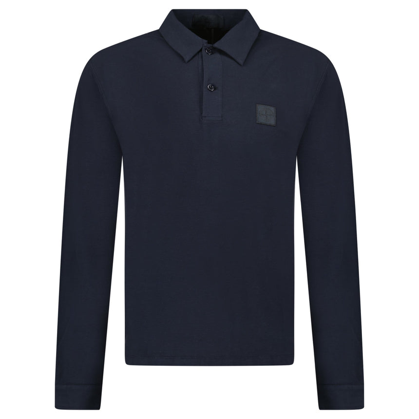 Stone Island Ghost Badge Long Sleeve Polo Shirt in Navy - Boinclo - Outlet Sale Under Retail
