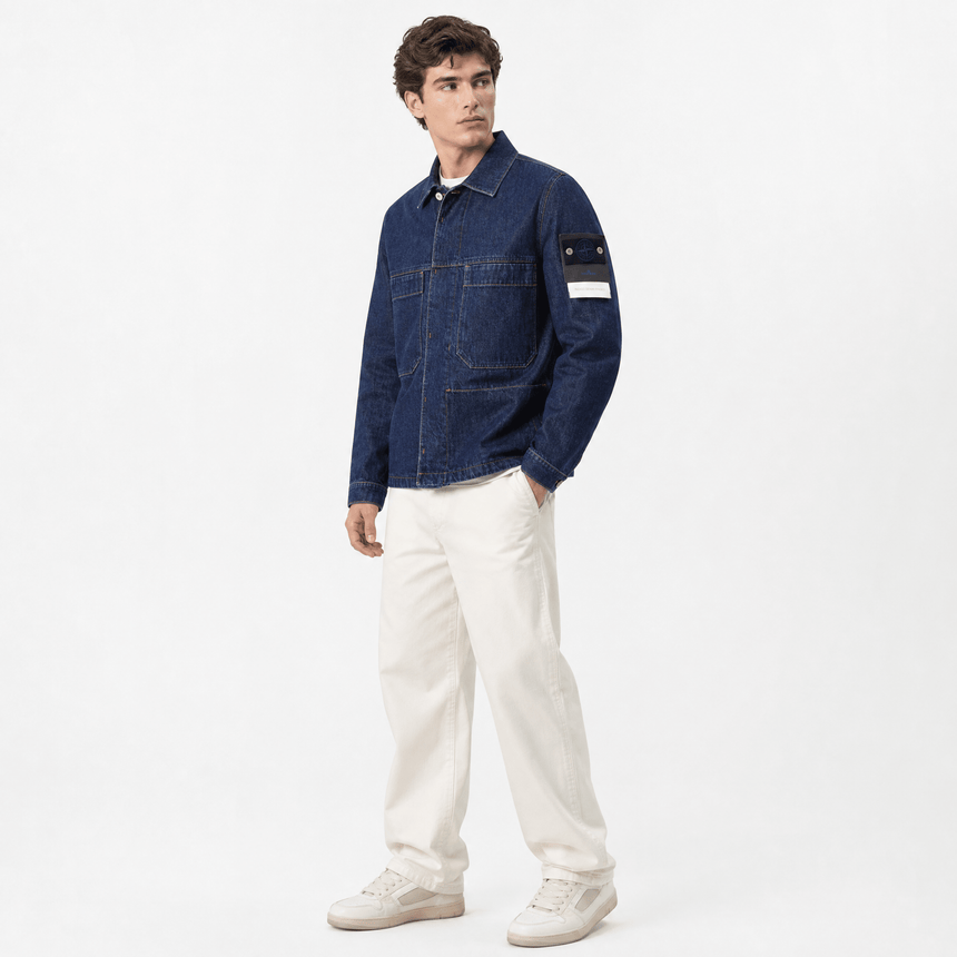 Stone Island Indigo Denim-Rinsed Coach Jacket in Blue Rinse - Boinclo - Outlet Sale Under Retail