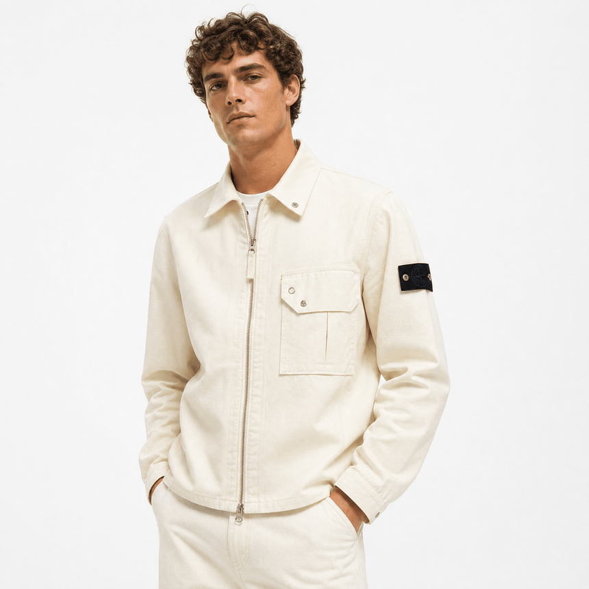 Stone Island Light Bull Denim-TC Overshirt in Ivory - Boinclo - Outlet Sale Under Retail