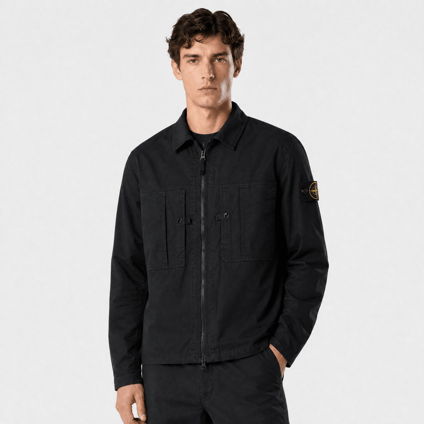 Stone Island Mercerised Organic Cotton Ripstop Overshirt in Black - Boinclo - Outlet Sale Under Retail