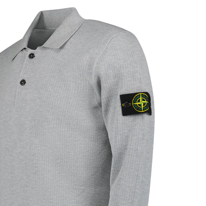 Stone Island Micro Stitch Soft Organic Cotton Loose Fit Long - Sleeve Polo in Pearl Grey - Boinclo - Outlet Sale Under Retail