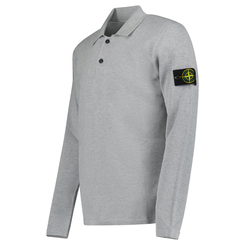 Stone Island Micro Stitch Soft Organic Cotton Loose Fit Long - Sleeve Polo in Pearl Grey - Boinclo - Outlet Sale Under Retail
