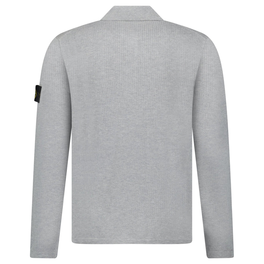 Stone Island Micro Stitch Soft Organic Cotton Loose Fit Long - Sleeve Polo in Pearl Grey - Boinclo - Outlet Sale Under Retail