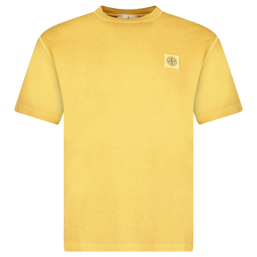 Stone Island Organic Cotton Jersey 'FISSATO' Effect T-Shirt in Mustard - Boinclo - Outlet Sale Under Retail