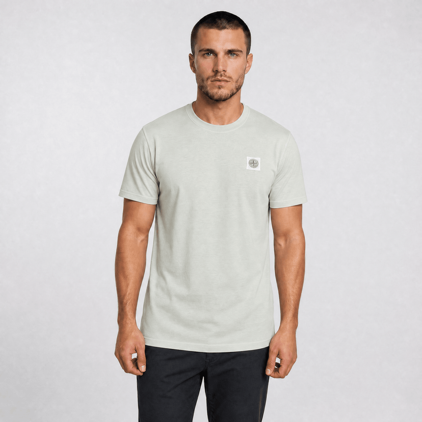Stone Island Organic Cotton Jersey 'FISSATO' Effect T-Shirt in Sage Green - Boinclo - Outlet Sale Under Retail