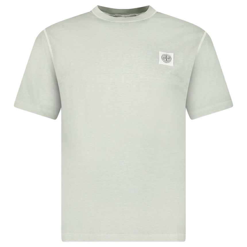 Stone Island Organic Cotton Jersey 'FISSATO' Effect T-Shirt in Sage Green - Boinclo - Outlet Sale Under Retail